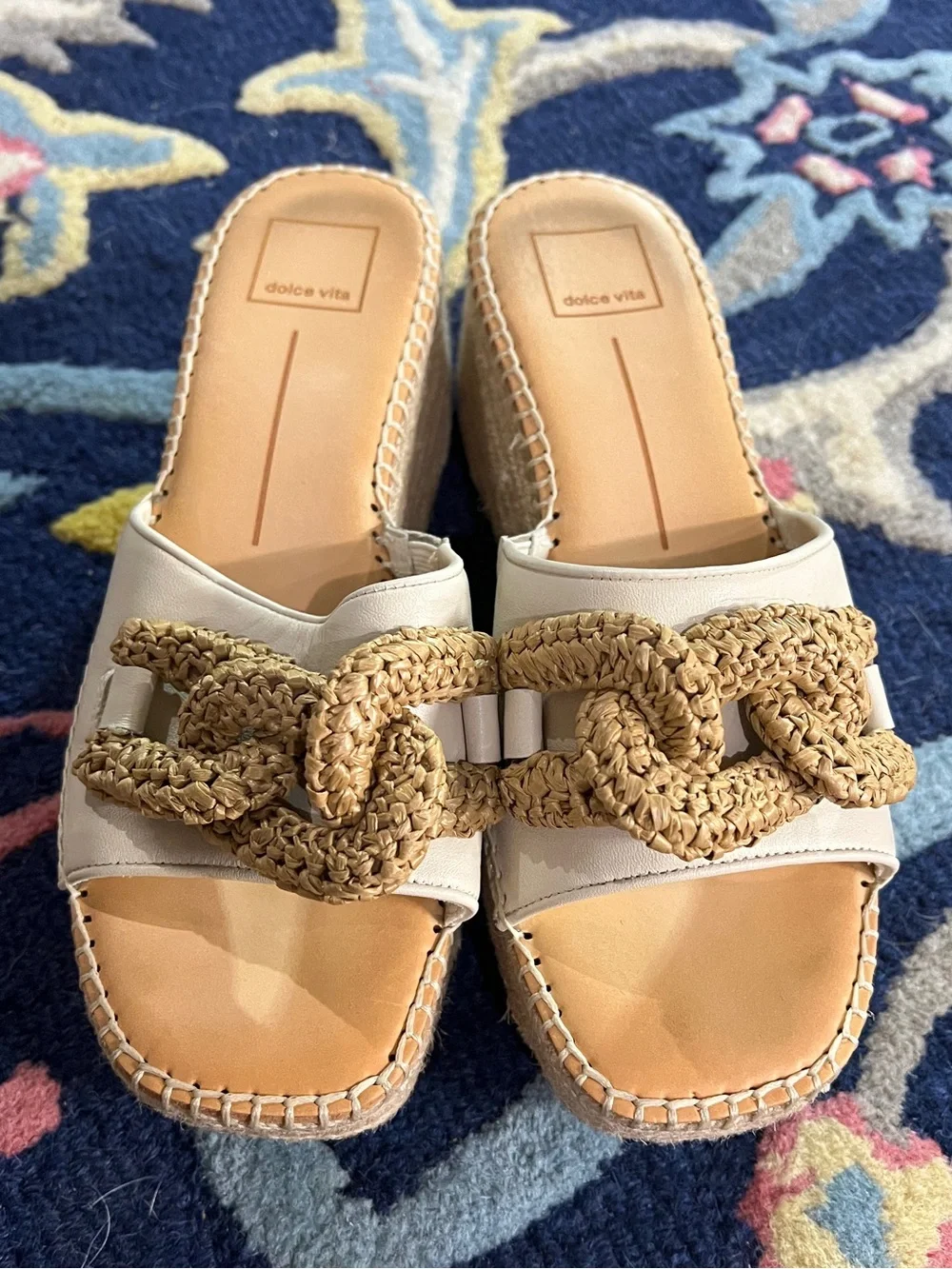 Dolce Vita Cream Raffia Chain Slide Mules